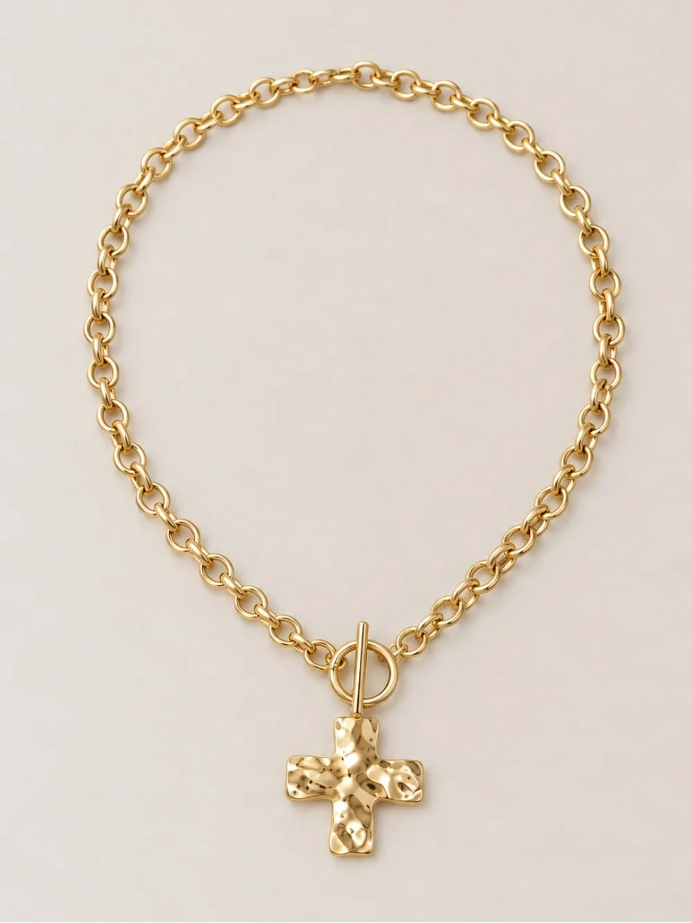 New! Gold Hammered Cross Pendant Chain Necklace - Women Jewelry